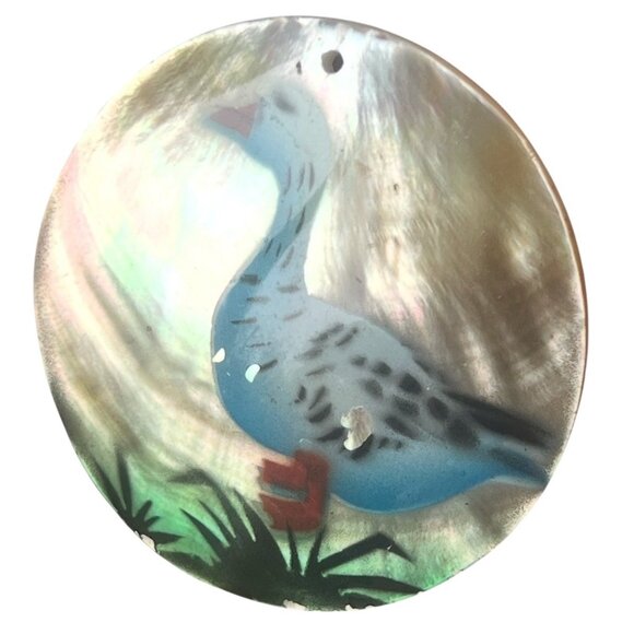 Set Of 3 Hand-Painted Mother Of Pearl Pendants Floral & Duck Designs Decorative - Picture 3 of 16